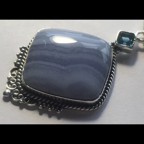 Handmade In India Jewelry - London Blue Topaz Quartz with Blueish Purple Agate Pendant